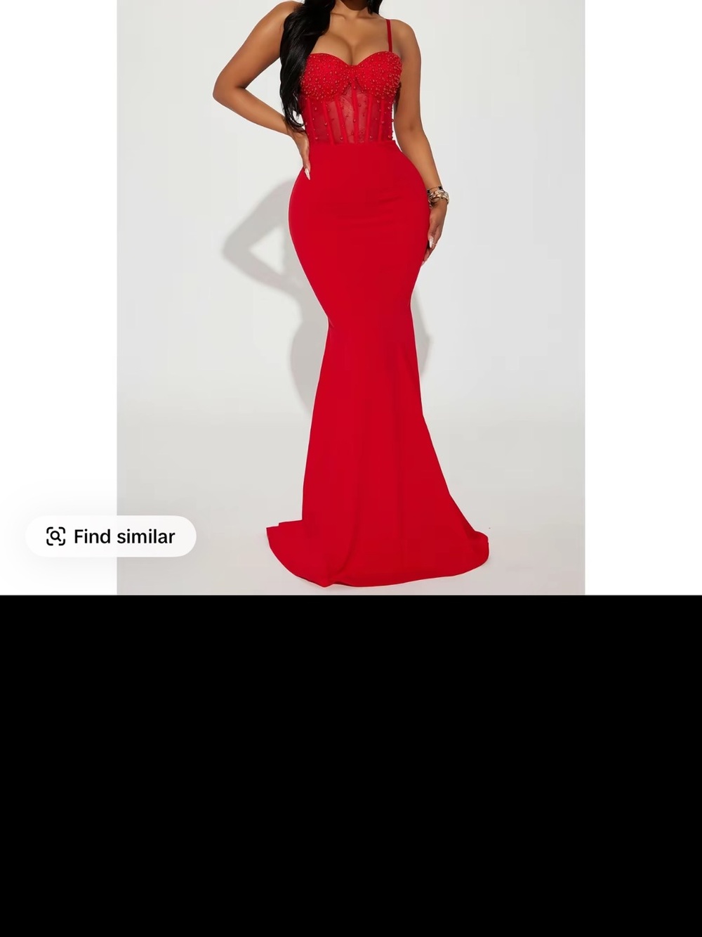 Fashion Nova Red Strapless Mermaid Gown with Embellished Corset